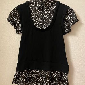 Super Cute Polkadot Faux Button Down Shirt & Vest. Perfect work blouse. FANG